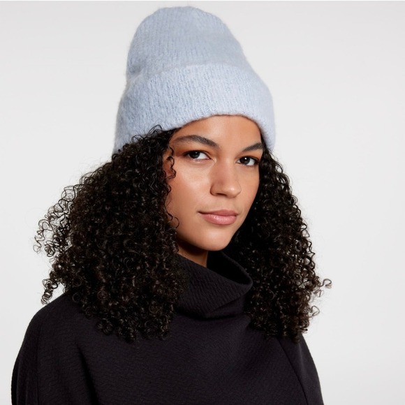 New Calla Knit Beanie Hat Soft Fuzzy Warm Winter Hat Light Blue $28 - Picture 1 of 8